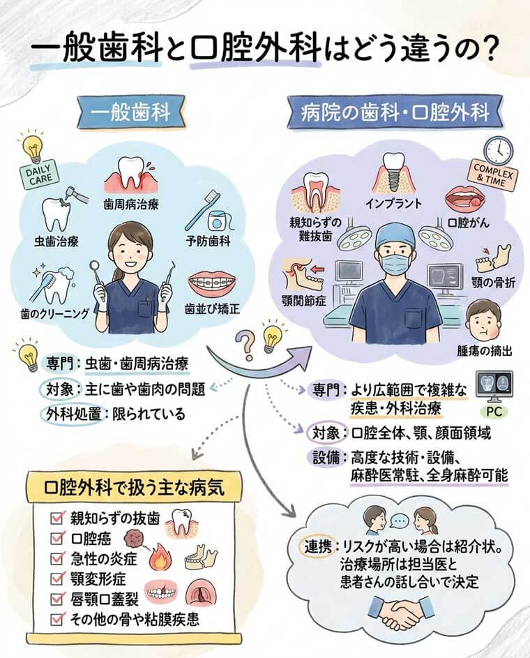 一般歯科と口腔外科はどう違うの？の図解