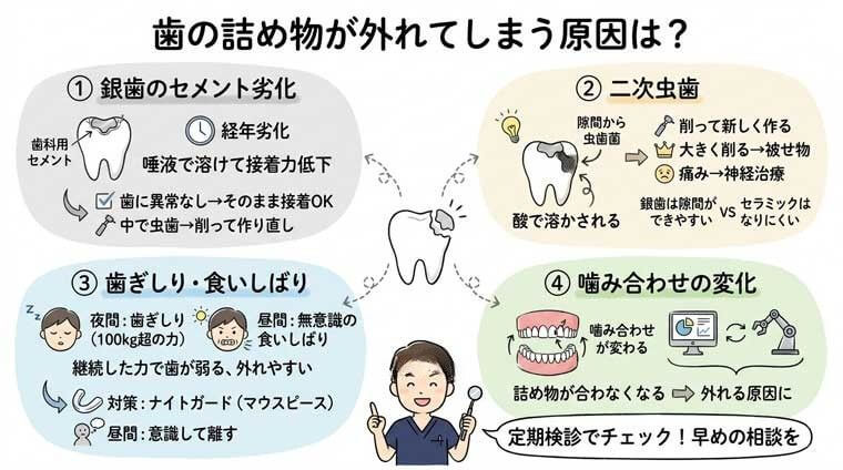 詰め物が外れてしまう原因は？の図解