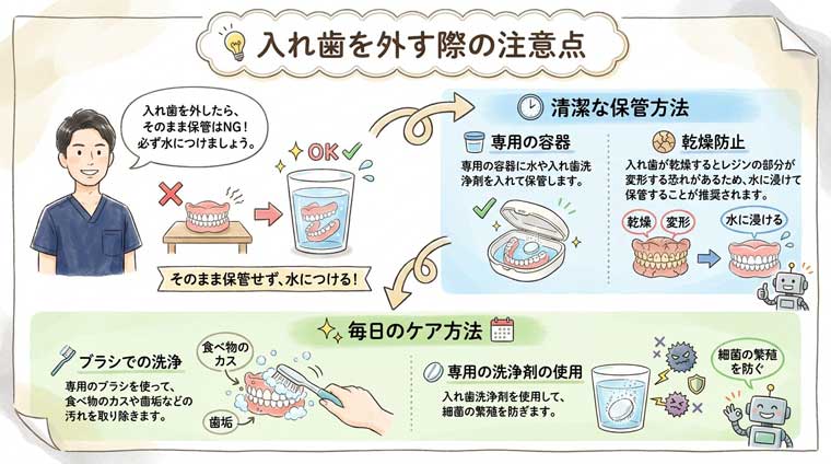 入れ歯を外す際の注意点の図解