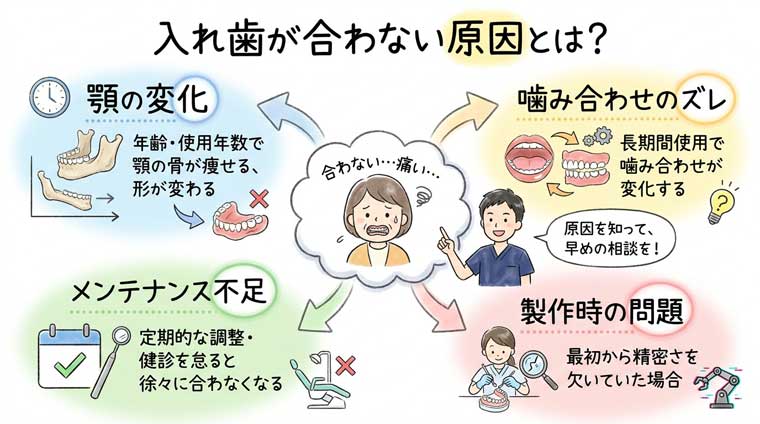 入れ歯が合わない原因とは？の図解