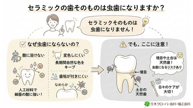 セラミックの歯そのものは虫歯になりますか？の図解
