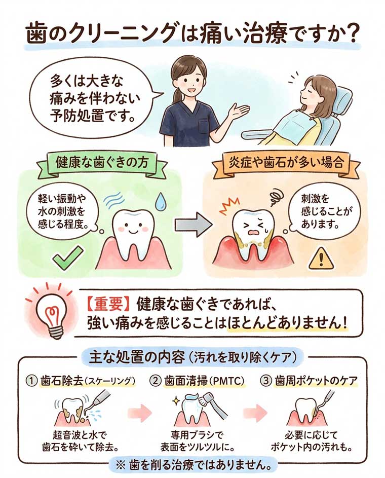 歯のクリーニングは痛い治療ですか？の図解