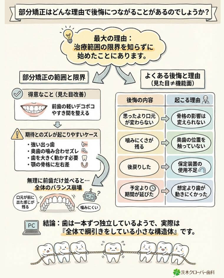 部分矯正はどんな理由で後悔につながることがあるのでしょうか？の図解