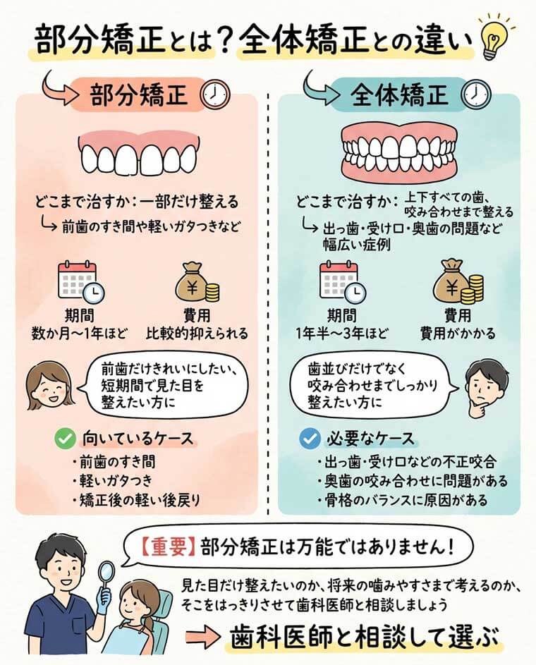 部分矯正とは？全体矯正との違いの図解