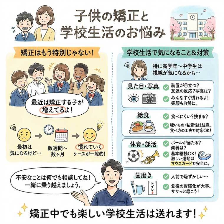 子供の矯正と学校生活のお悩みの図解