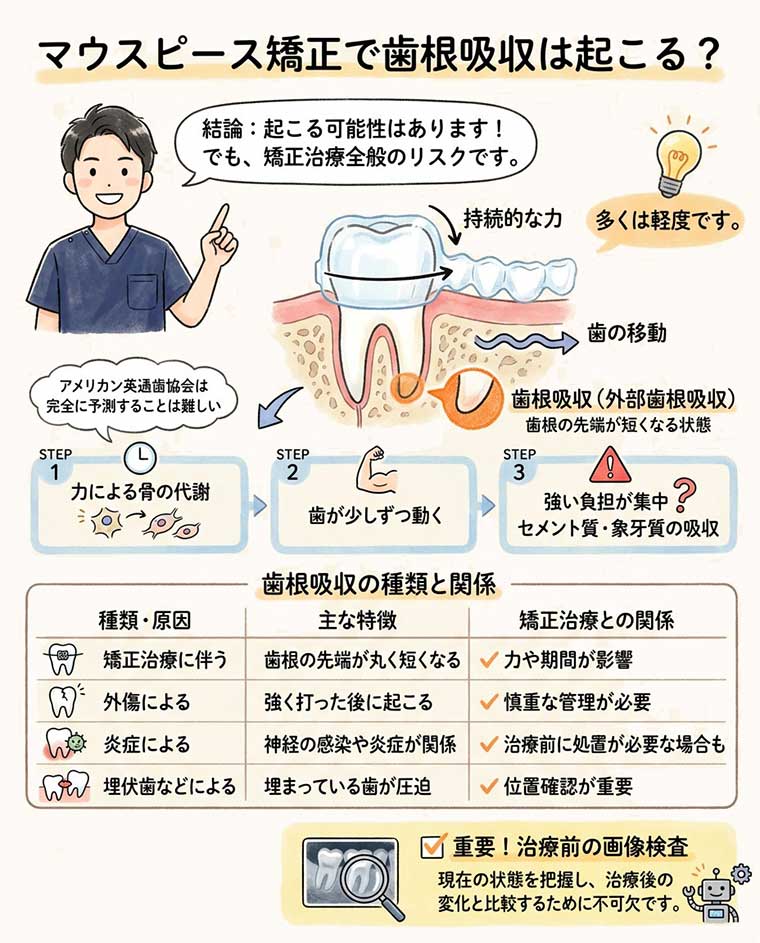 マウスピース矯正で歯根吸収は起こる？の図解