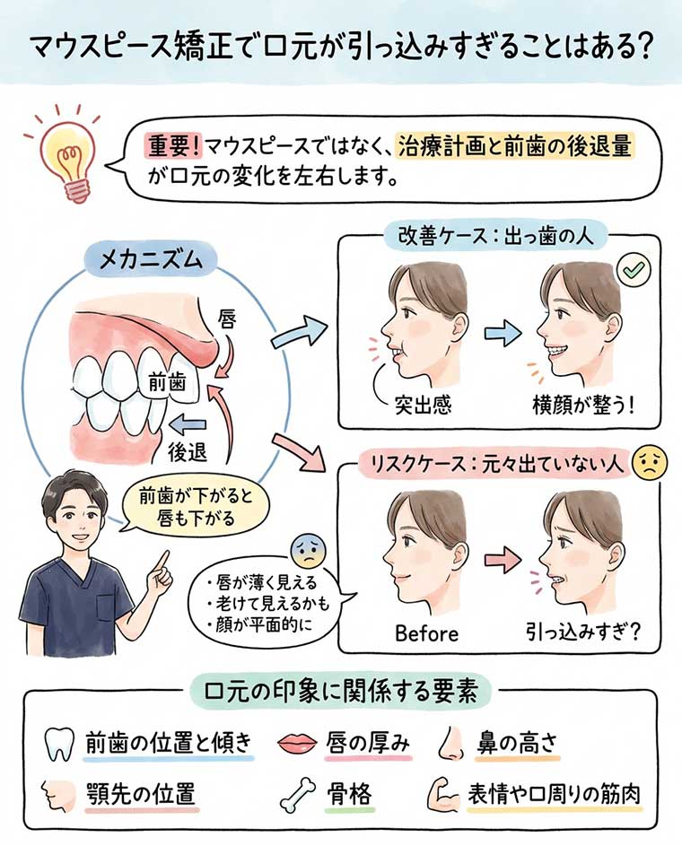 マウスピース矯正で口元が引っ込みすぎることはある？の図解