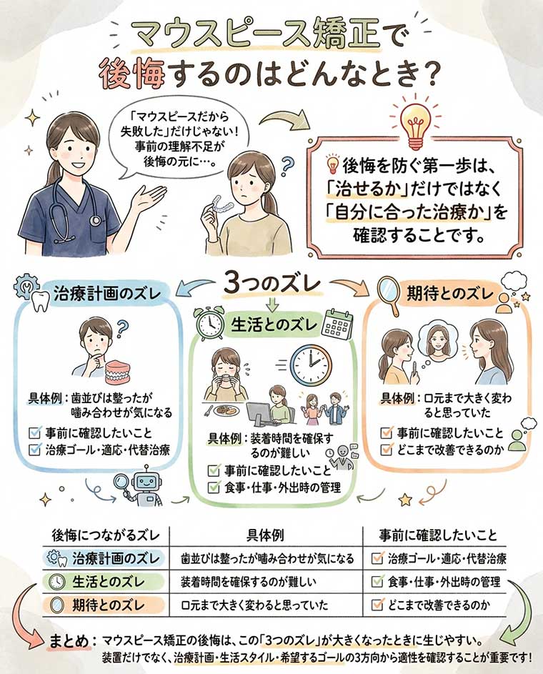 マウスピース矯正で後悔するのはどんなとき？の図解