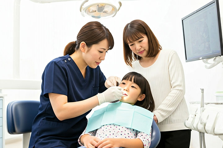 歯科医院で診察を受ける女の子